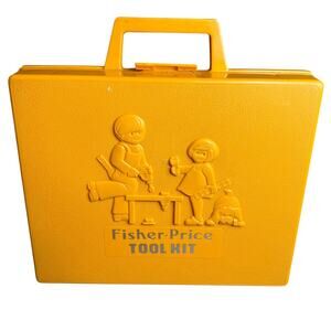Vintage 1977 Fisher-Price Tool Kit 924 Blue Power Drill Yellow Case Kids Toy Set